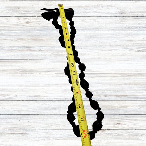 Black Netted Bead Necklace with Ribbon Tie Lightweight Statement Layering Piece - Picture 6 of 7